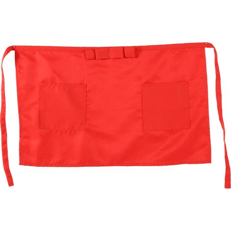 Kurze Schürze Mit Schleife, Für Damen Und Herren, Halbe Kellnerschürze Mit Taschen Für Kellner, Kellnerinnen, Restaurantkellner, Arbeitsschürzen, Küchen- Und Tischwäsche (rot).