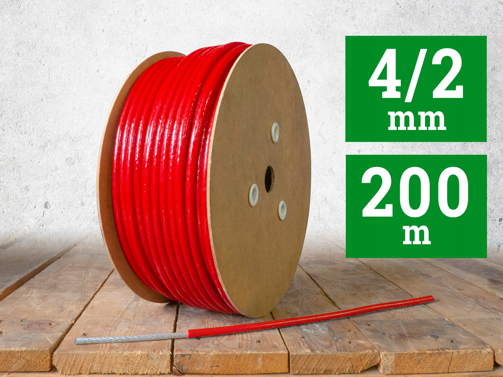 Stahlseil Aus Pvc, 2/4 Mm, 200 M, Rot, 1 X 19