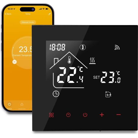 Aimoonsa Wlan-smart-thermostat Für Zuhause, Smart-thermostat Für Fußbodenheizung, Kabellos Programmierbarer Raumthermostat, Kompatibel Mit Alexa Und Google Home, 3 A, Schwarz