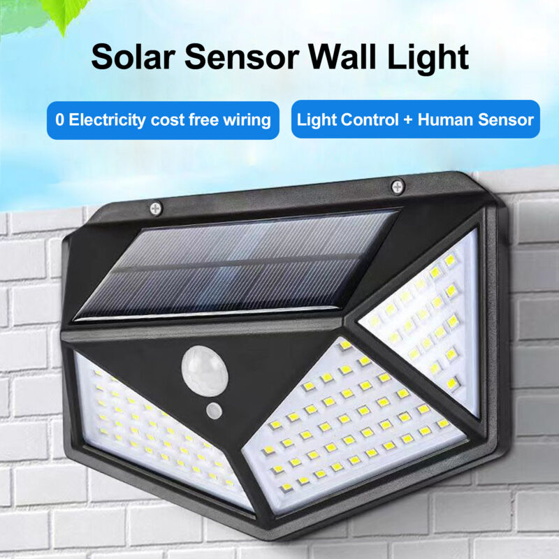 Solar-wandleuchte Für Den Außenbereich, Garten, Mit Bewegungssensor, Vierseitig, 100 Leds, Straßenbeleuchtung, Wiederaufladbar, Für Den Haushalt [100 Leds Und Drei Funktionen], 2er-pack