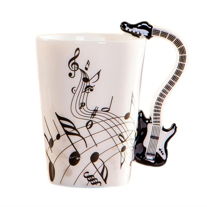 Geigenförmiger Keramikbecher Mit Henkel – 250 Ml – Für Kaffee, Tee, Milch – Originelles Geschenk (schwarze E-gitarre)
