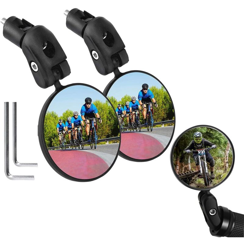 Paar Fahrradspiegel, Konvexe Fahrradspiegel Mit Hd-sicherheitsglas, Montage An Gebogenen Lenkern, Weites Und Klares Sichtfeld, 360° Drehbar, 180° Verstellbar, 50 Mm Durchmesser, Schwarz