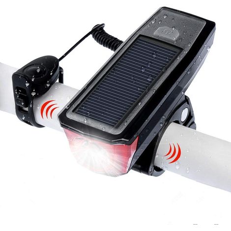 Fahrradscheinwerfer, Usb-wiederaufladbarer Solar-stirnscheinwerfer Mit 4 Modi Und Klingel Für Zusätzliche Sicherheit.