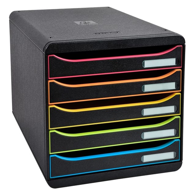 EXACOMPTA Schubladenbox Schubladenbox BigBox Plus 5 offene Schubladen Schwarz/Harlekin 309914D, Boxen stappelbar