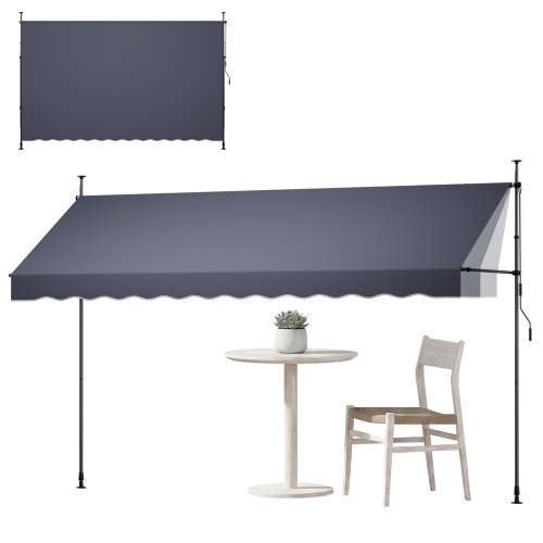 Klemmmarkise 400 Cm, Höhenverstellbare Markise Mit Handkurbel, Terrassenmarkise Upf 80+ Sonnenschutz, Sonnenmarkise, Balkonmarkise, Ideal Für Terrasse, Balkon & Garten, Dunkelgrau