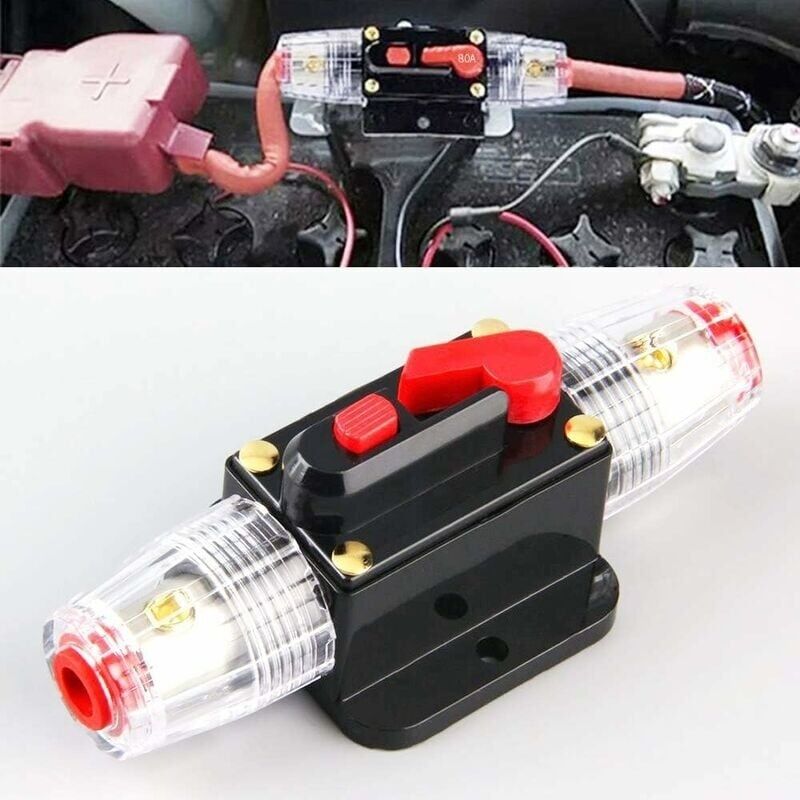 Aimoonsa Kfz-sicherungs-schutzschalter, Kfz-schutzschalter 12v - 24v Dc, Manueller Rückstellschalter, Kfz-audio-sicherung, Inline-sicherungsblock (80a)
