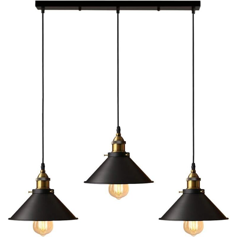 Industrielle Pendelleuchte, Edison-design, Metall-kronleuchter Mit 50 Cm Stangenhalterung, Ø 22 Cm, Schwarz