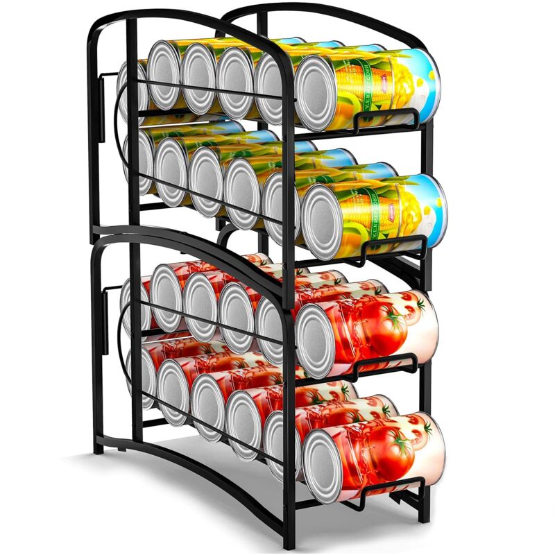 Set Mit 2 Stapelbaren Dosenhaltern Für Kühlschrank, Küchenschrank, Arbeitsplatte, Speisekammer Und Aufbewahrung, Schwarz