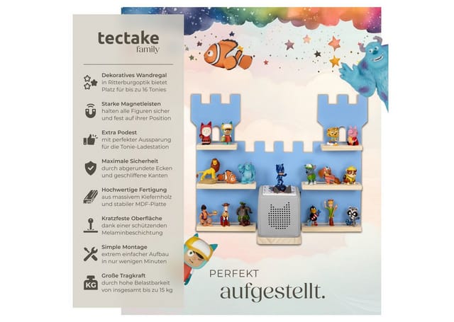 tectake Wandregal Hängeregal MyLittleStory Fortress für bis zu 16 Tonies, Set 1-tlg., für bis zu 16 Tonies