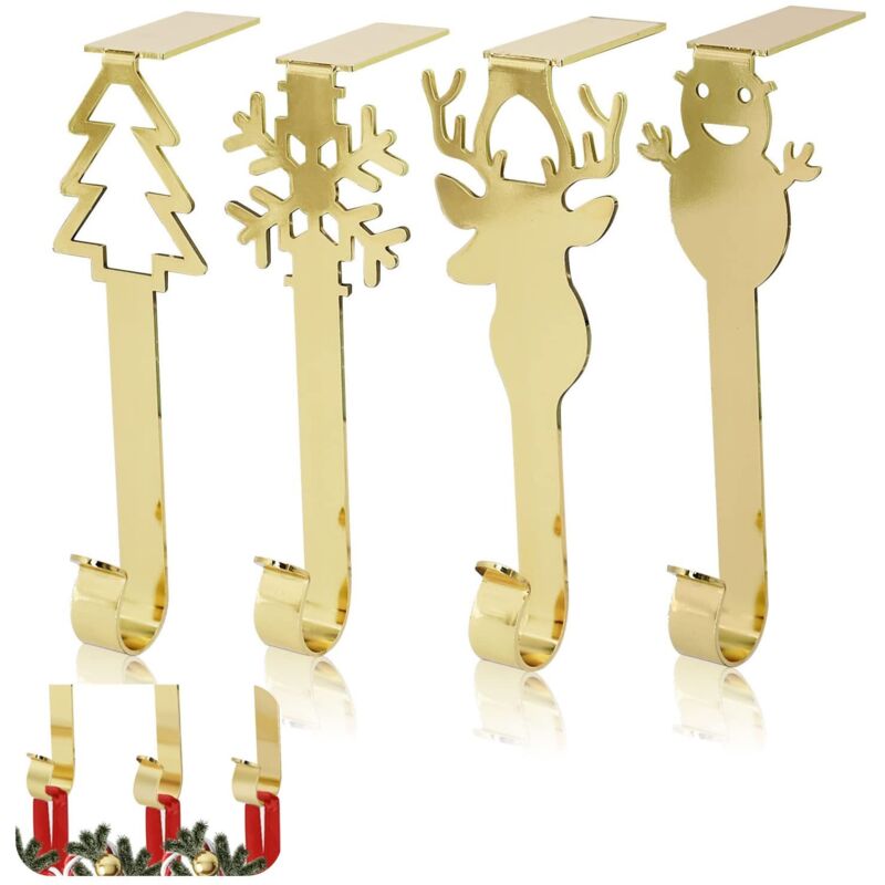 Weihnachtsstrumpfaufhänger-set, 4er-set, Weihnachtsstrumpfaufhänger Für Kamin, Haken Für Weihnachtsgirlanden, Kaminhaken Für Weihnachtsdekoration, Goldene Strumpfclips