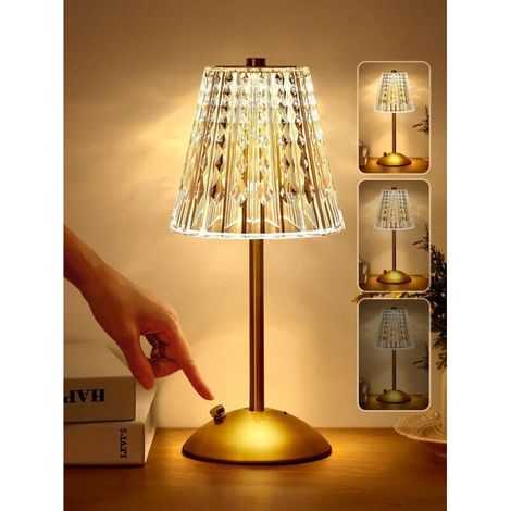Aimoonsa – Crystal Touch Nachttischlampe – 3 Dimmbare Farben – Kabellos Wiederaufladbar – Angenehme Beleuchtung Für Schlaf- Und Wohnzimmer