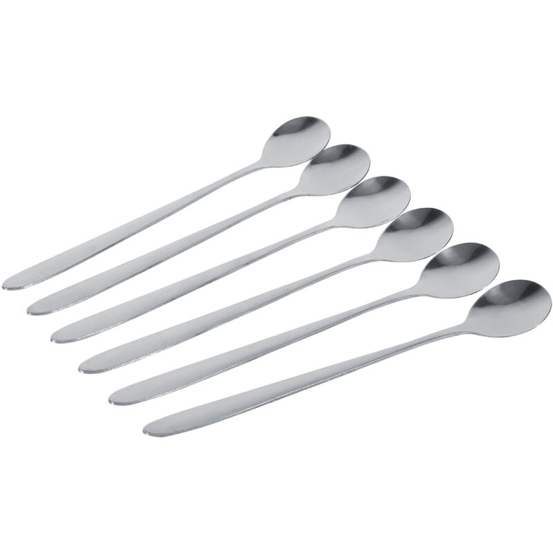 6-teiliges Elegantes Edelstahl-löffel-/teelöffel-set Mit Langem Griff Für Latte Macchiato, Eiscreme, Eisbecher, Kaffee Und Suppe – Neu