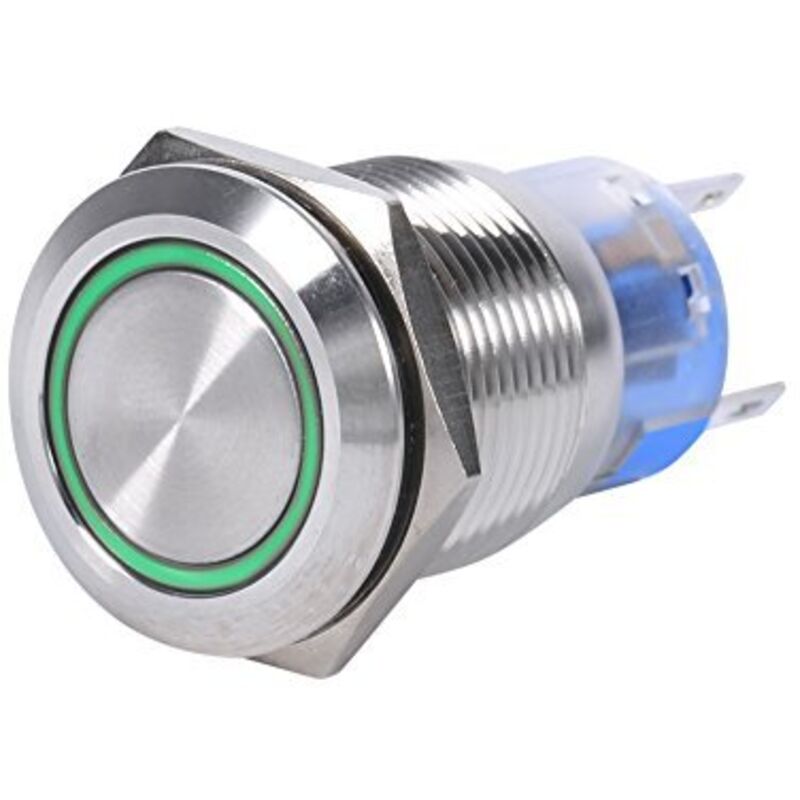 Keenso 19mm Wasserdichter Led-drucktaster, 12v-24v Edelstahl, Verriegelbar, Ein/aus, 1 Öffner/1 Schließer (grün)