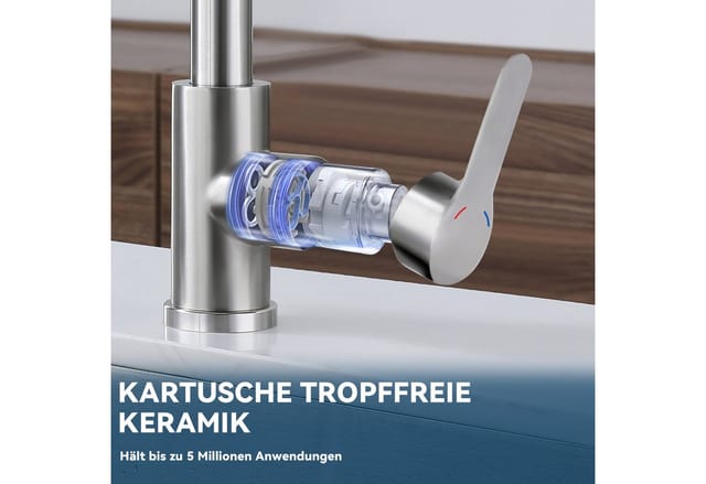 Nettlife Küchenarmatur Edelstahl Ausziehbarer Brause Spültischarmatur Schwarz Einhebelmischer (1-St) Armatur Edelstahl 360° Drehbar mit 3 Strahlarten