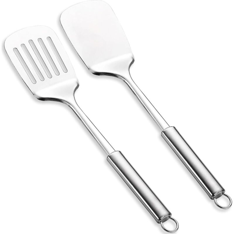 Edelstahlspatel Mit Silberner Rille, Stabilem Griff, Robuster Küchenspatel, Hitzebeständig, Perfektes Küchenutensil Für Fisch, Eier