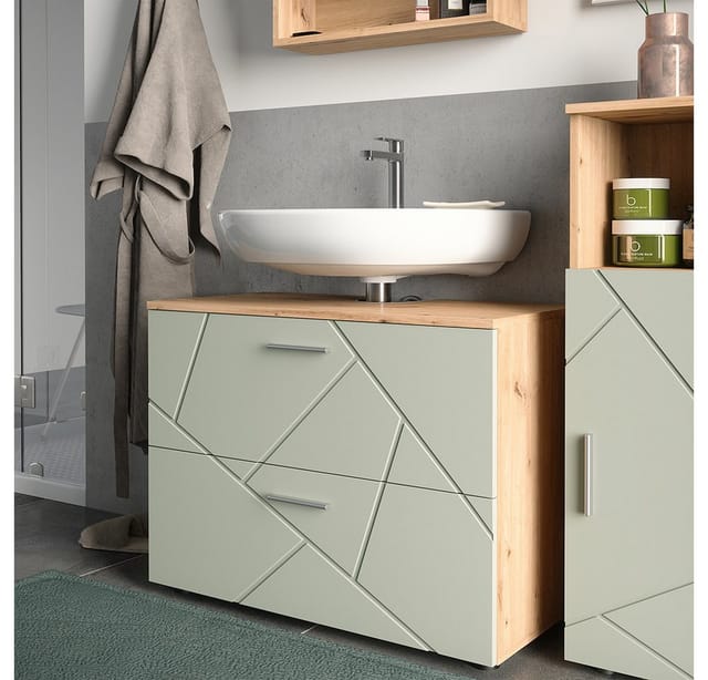 Vicco Waschbeckenunterschrank Irma, Salbeigrün/Artisan, 80 x 58.6 cm mit Schubladen (1-St)
