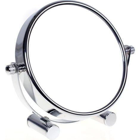 Designer-kosmetikspiegel, 360° Drehbar, Doppelseitig: Normale Und 10-fache Vergrößerung. Freistehender Spiegel, Rasierspiegel, Badezimmerspiegel. Verchromt, 12,7 Cm Durchmesser, 10-fache Vergrößerung.