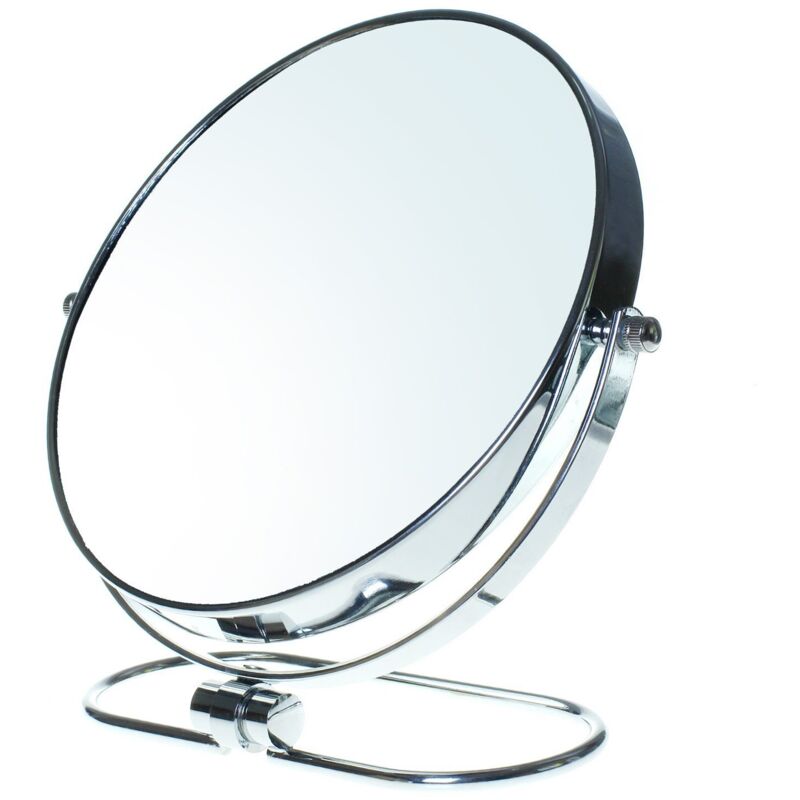 Klappbarer Badezimmerspiegel Mit 5-facher Vergrößerung, 8-zoll-doppelkosmetikspiegel Mit Ständer, Ø20 Cm Tischspiegel Für Make-up Und Rasur, Doppelseitiger Kosmetikspiegel, Chrom