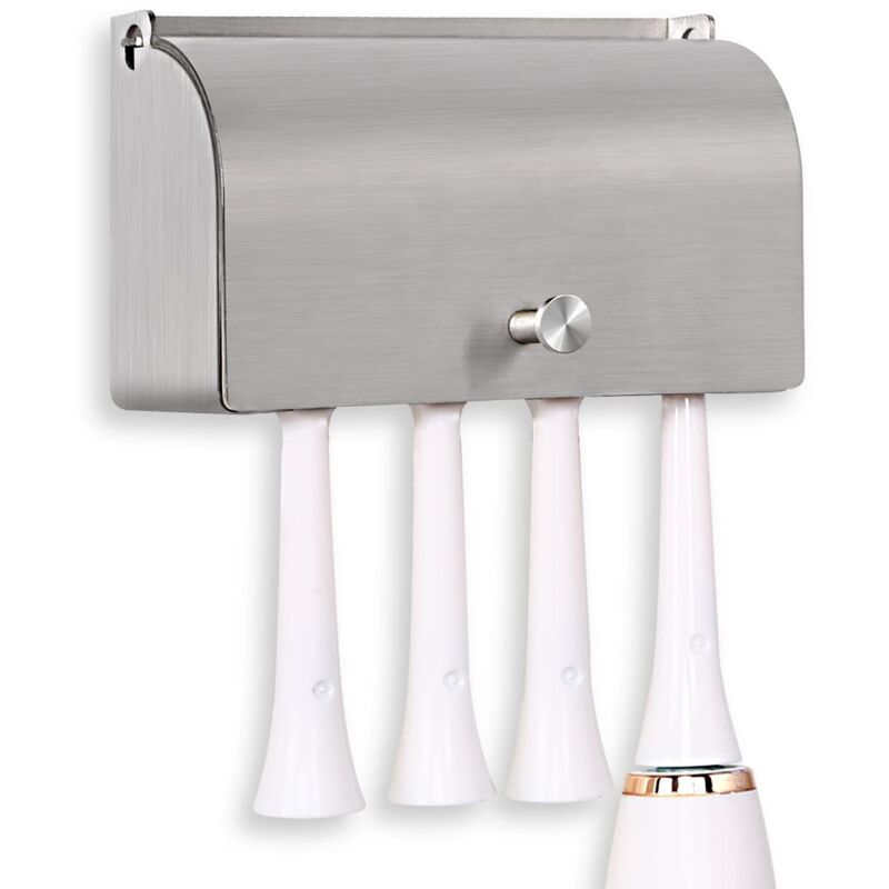 Zahnbürstenhalter, Selbstklebender, Wandmontierter, Staubdichter Zahnbürsten-organizer Aus Edelstahl 304 (silber, 4 Fächer)