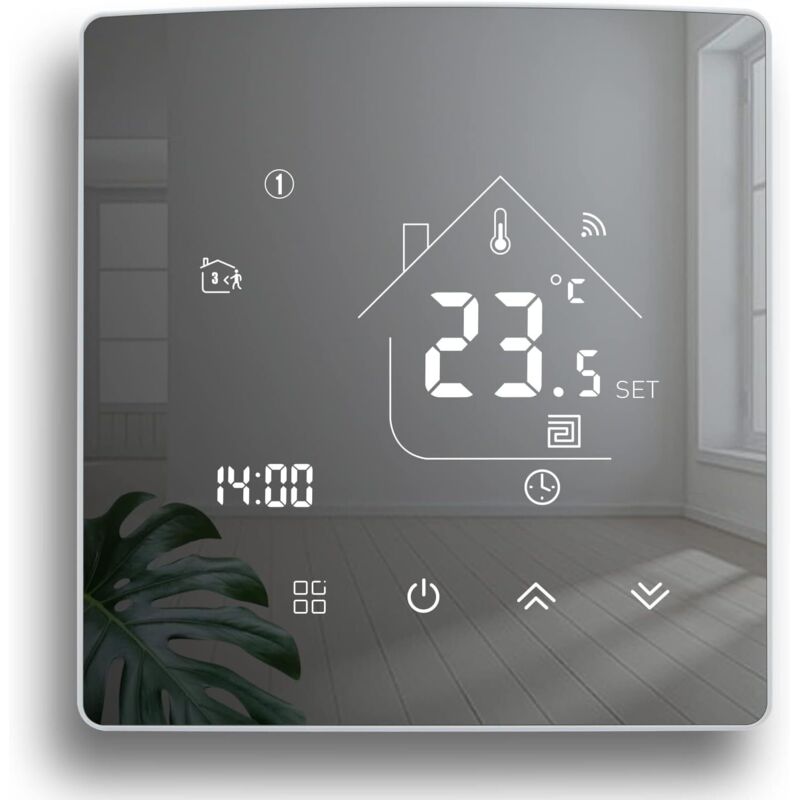 Aimoonsa Smart Wifi-thermostat, Gasthermostat Mit Spiegelbildschirm, Vernetzte Thermostate, Kabelgebundener Programmierbarer Thermostat, Raumtemperaturregler Kompatibel Mit Alexa Und Google Home