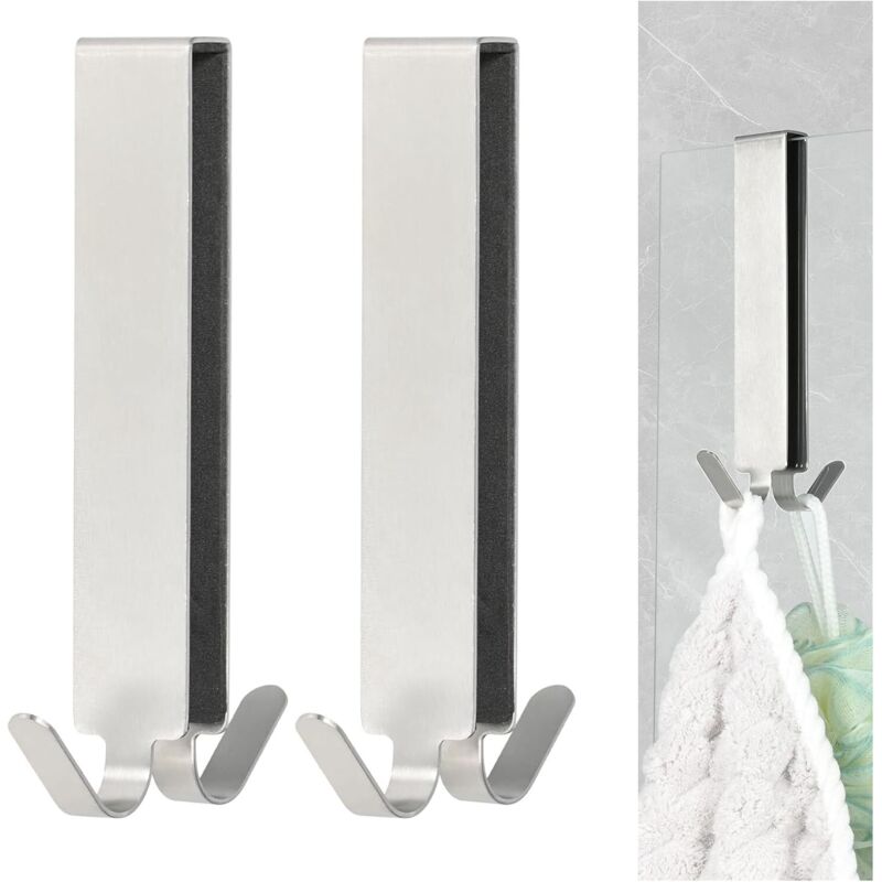 Duschhaken, Handtuchhalter Für Glasduschkabine, Doppelseitig Verlängert Mit Eva-polsterung, Edelstahl-duschkabinenhaken Für 5-10 Mm Glas-badezimmertüren (silber X 2)