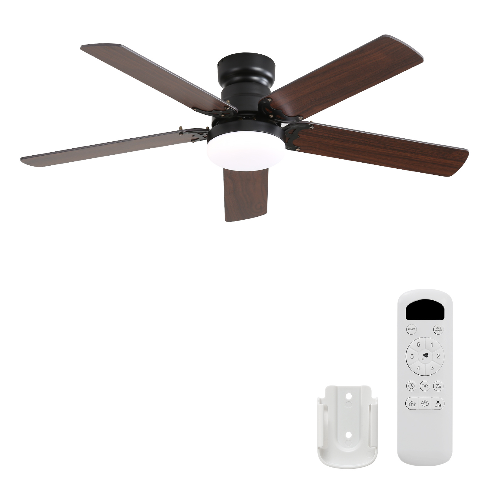 Deckenventilator 106 Cm Schwarz Aus Mdf Mit Led-beleuchtung, Fernbedienung, Timer Und Leisem Dc-motor
