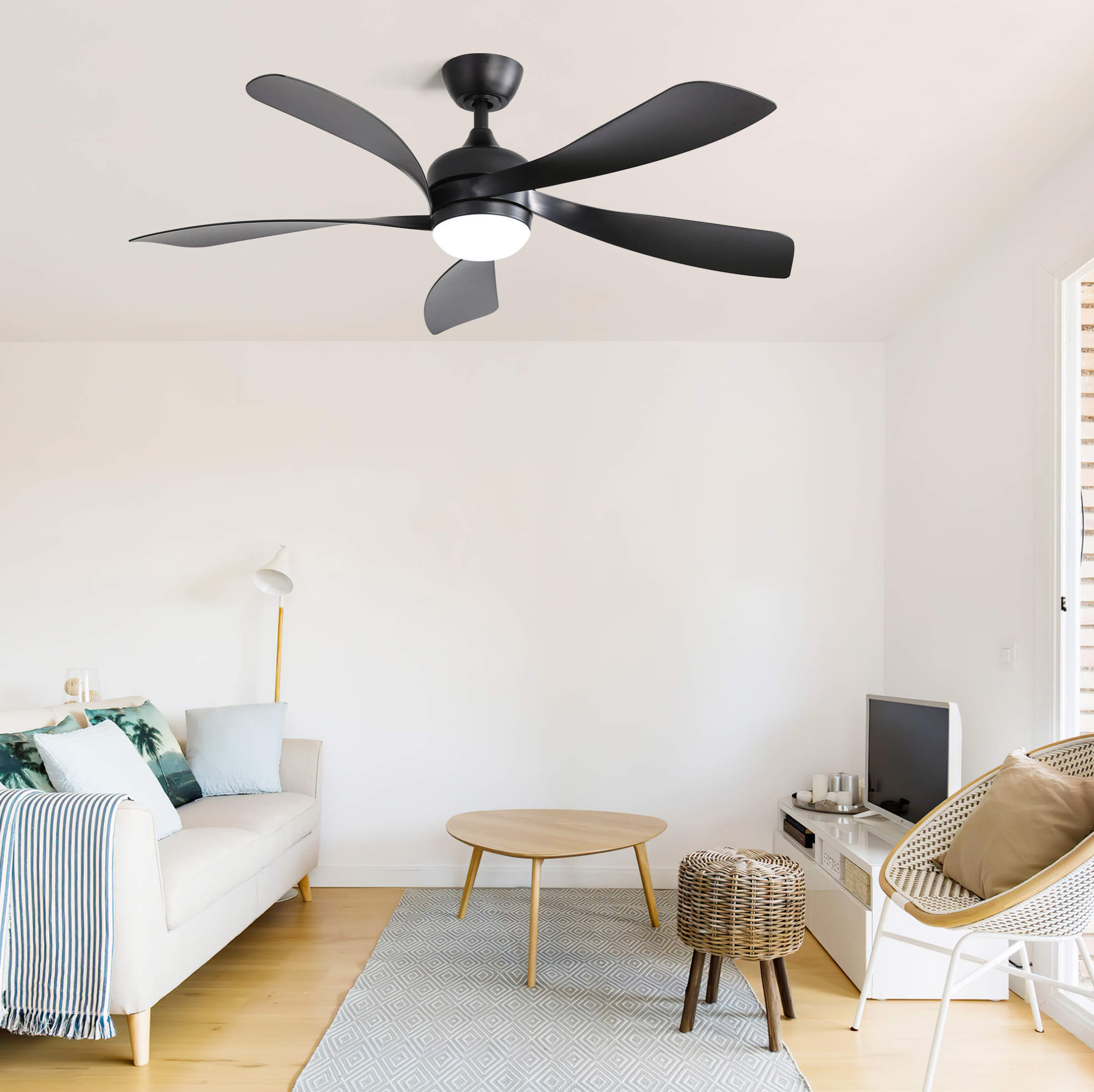 Deckenventilator 132 Cm Schwarz Aus Abs Mit Led, Dimmbarem Licht, Fernbedienung Und Sommer-/wintermodus
