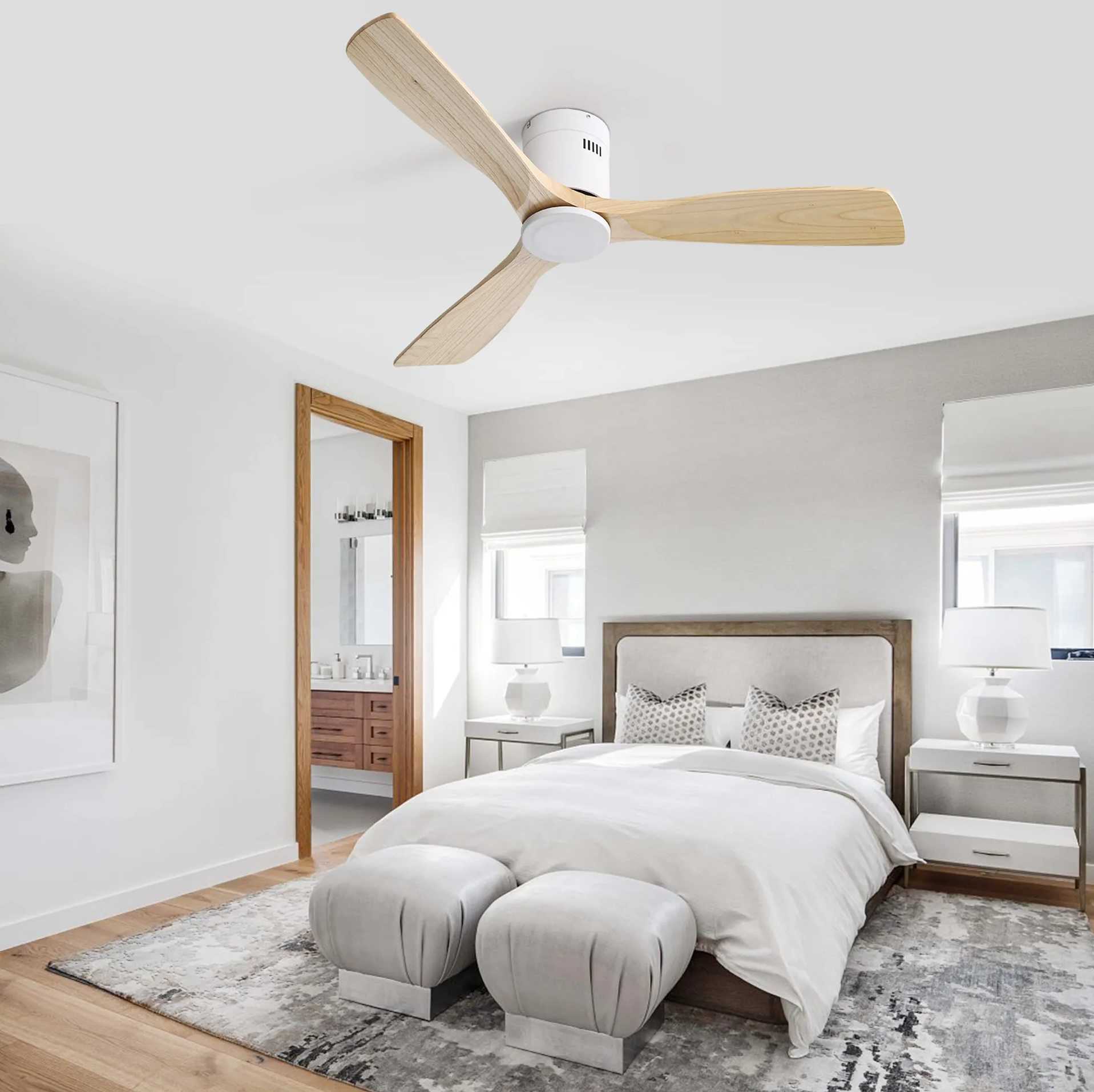 Deckenventilator 132 Cm Weiß Aus Metall Und Holz Mit Fernbedienung, 6 Geschwindigkeiten Und Timer