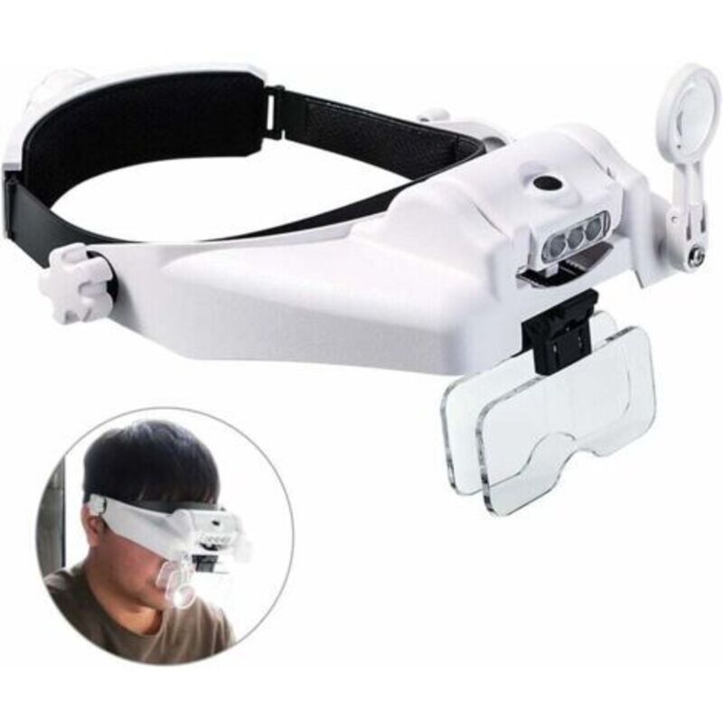 Beleuchtete Kopflupe Mit Abnehmbaren Leds, Lesebrille Mit Visier, Visier, Lupe Für Hobbys, Feinarbeiten, Nähen, Basteln, Lesen, Reparieren, Schmuckherstellung (1- Bis 14-fache Vergrößerung)