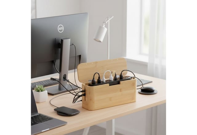 relaxdays Kabelbox aus Bambus, natur