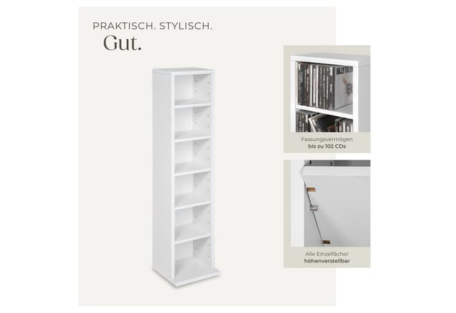 tectake CD-Regal Standregal Medienregal in Holzoptik 90x21x20cm, Sammlerset 1-tlg., höhenverstellbare und herausnehmbare Zwischenböden
