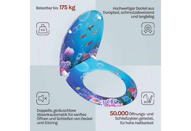 Woltu WC-Sitz (1-St), mit Absenkautomatik, Duroplast, Fast Schnellbefestigung