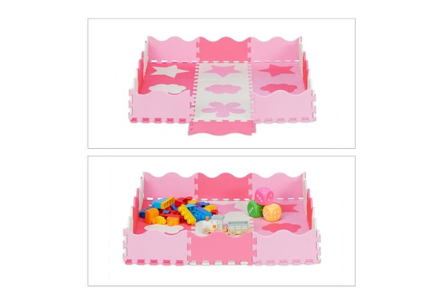relaxdays Spielmatte 34-tlg. Puzzlematte mit Rand und Motiven, Rosa