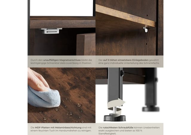 tectake Beistellschrank Cork (Komplettset, 1-St., inkl. Schlüssel) Industrial Style