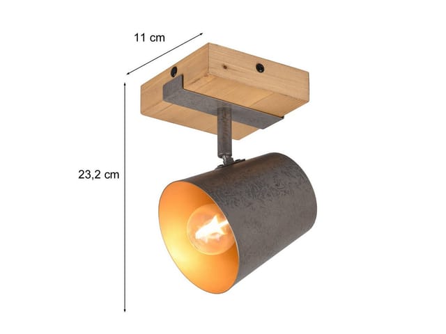 TRIO Leuchten LED Wandstrahler, Dimmfunktion, LED wechselbar, Warmweiß, Wand-leuchten innen Holz-lampe Leselampe Industrial Style, Höhe 14,5cm