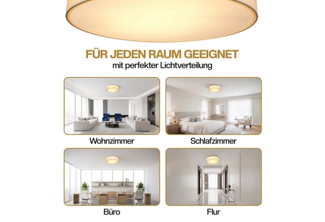 monzana Deckenleuchte Deckenleuchte, Leuchtmittel nicht inklusive, Deckenlampe Stoff Weiß 38 cm Modern E27 Rund 2 Flammig Deckenleuchte