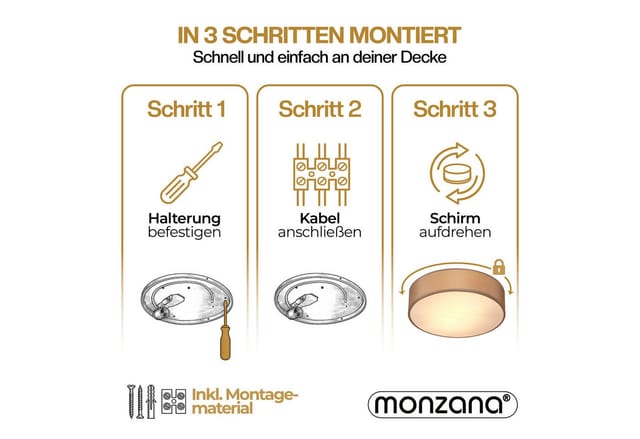 monzana Deckenleuchte Deckenleuchte, Leuchtmittel nicht inklusive, Deckenlampe Stoff Taupe 30 cm Modern E27 Rund 1 Flammig Deckenleuchte