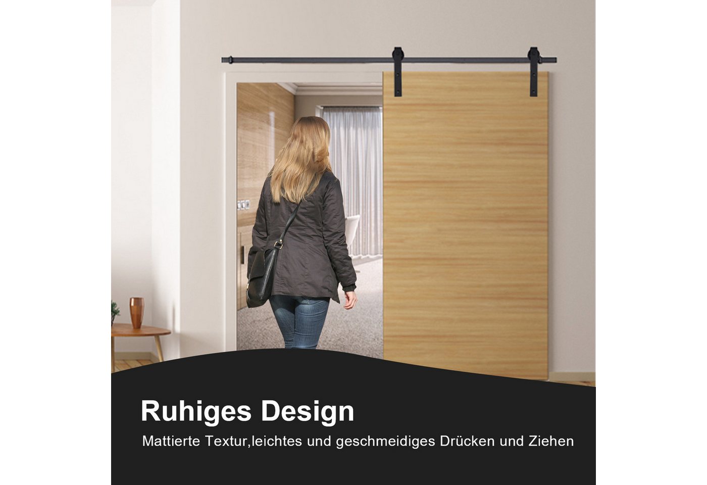 Clanmacy Schiebetür Schiebetür 200cm Schiebetürsystem Laufschiene Schiebetürbeschlag Set, 200cm