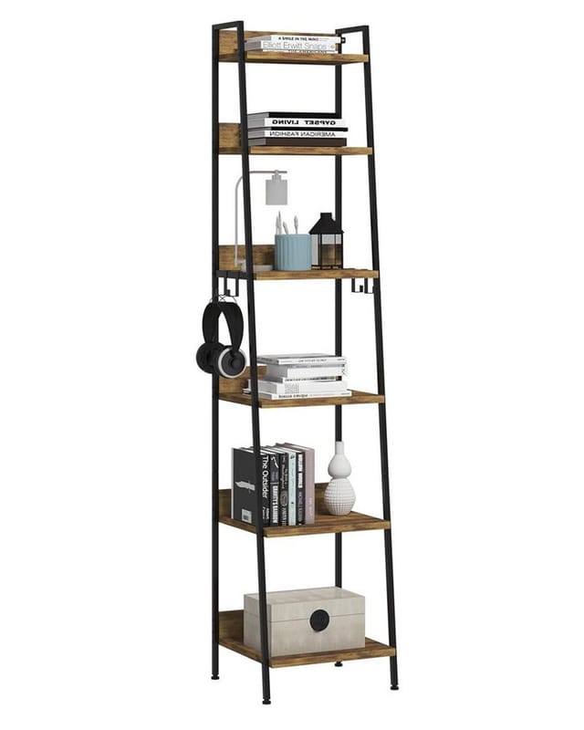 Woltu Standregal, 1-tlg., mit 6 Ebenen, mit 4 Haken, aus MDF Metall