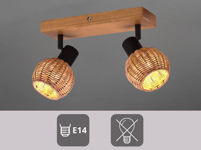meineWunschleuchte Deckenstrahler, ohne Leuchtmittel, Deckenleuchte mit zwei Lampenschirm-e aus Korb-geflecht B: 30cm