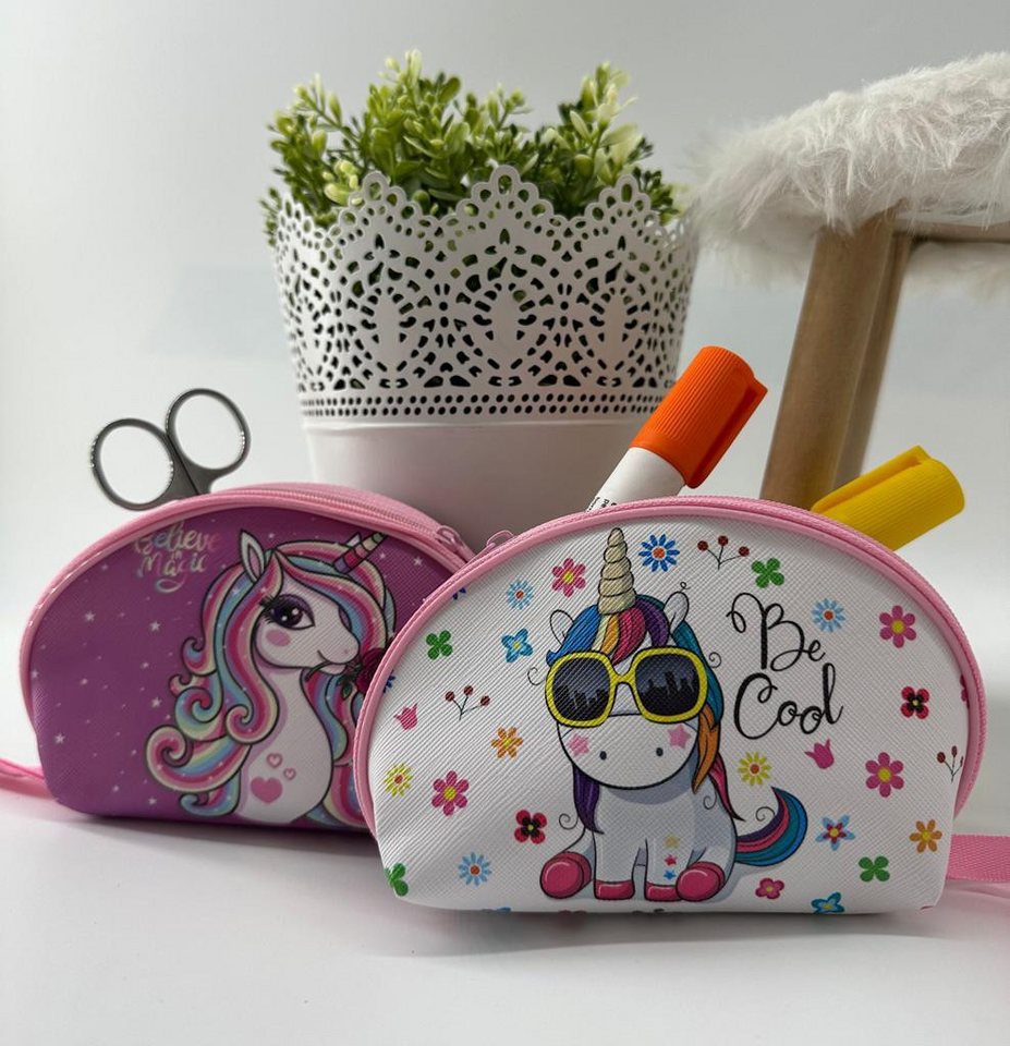 soma Aufbewahrungstasche Portemonnaie Make-up Tasche 15cm Schminktasche Einhorn rosa weiß (1-tlg), Kulturbeutel Etui Einhorn Tasche unicorn Federmäppchen für Mädchen