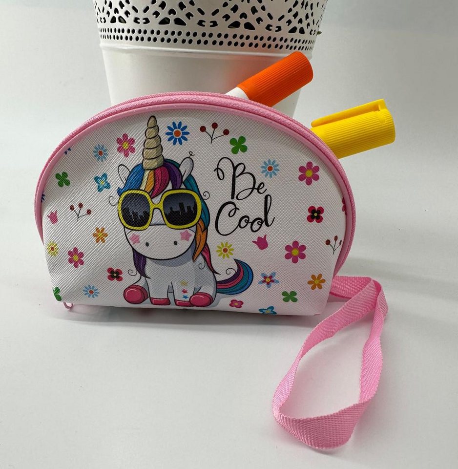 soma Aufbewahrungstasche Portemonnaie Make-up Tasche 15cm Schminktasche Einhorn rosa weiß (1-tlg), Kulturbeutel Etui Einhorn Tasche unicorn Federmäppchen für Mädchen Bild 4