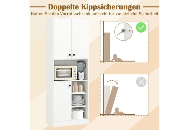 COSTWAY Küchenbuffet Küchenschrank mit Arbeitsplatte, Weiß 166cm