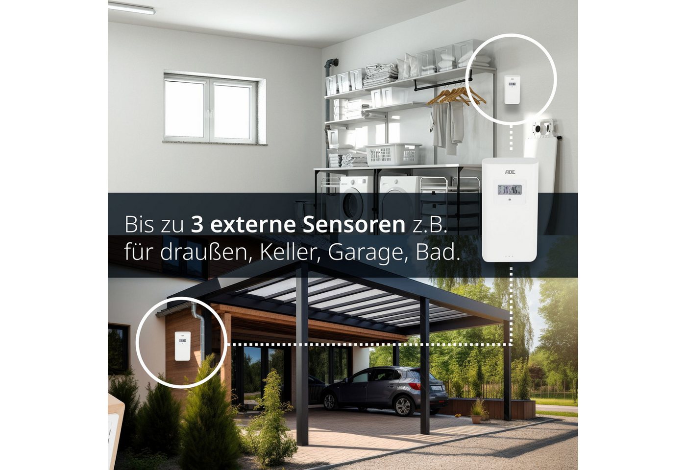 ADE Wetterstation mit Außensensor und Netzteil Funkwetterstation (Außensensor, Netzkabel, Wettervorhersage, Funkwecker, Kalender, Lüftungsempfehlung) Bild 3
