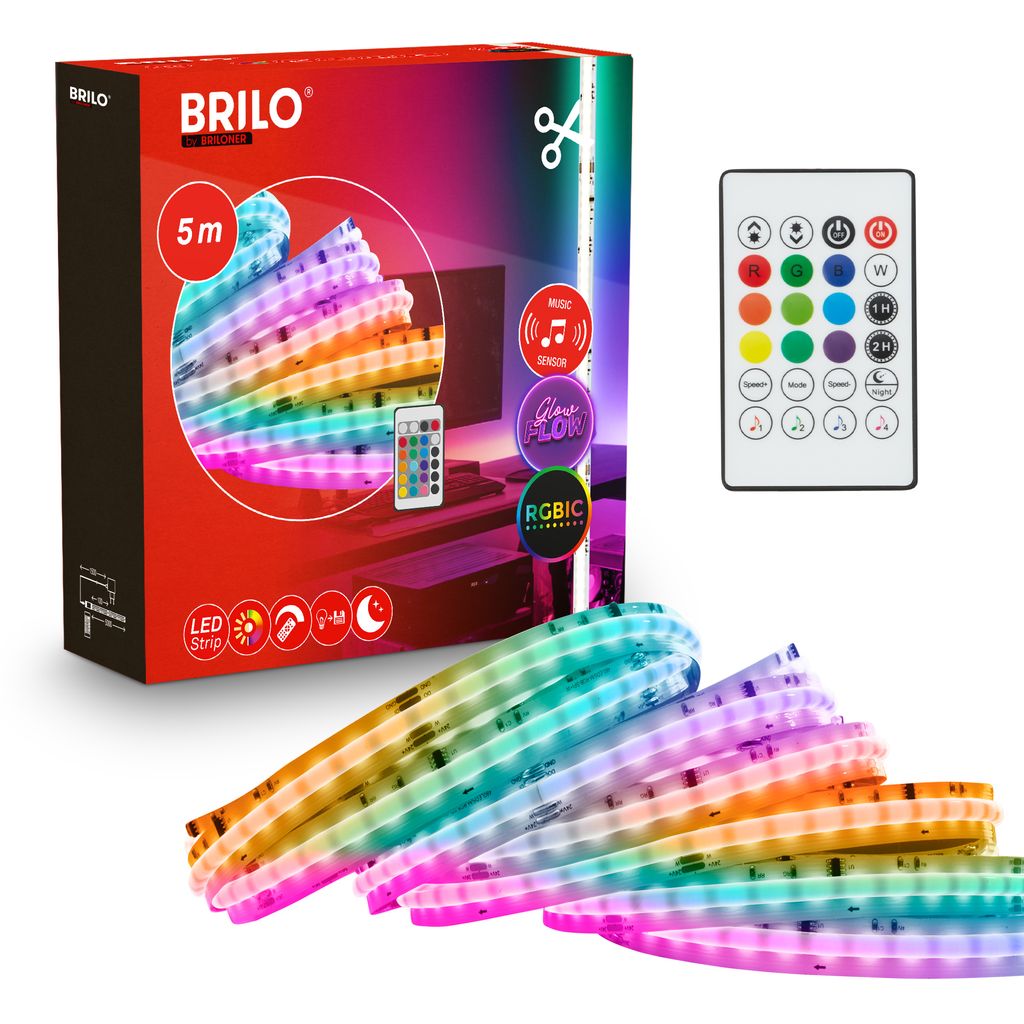 Briloner Cob Led Band Fernbedienung 5 M 20w 1500lm 3000k Rgbic Warmweiß Dimmbar Weiß - Led Stripe Wohnzimmer Party Gaming