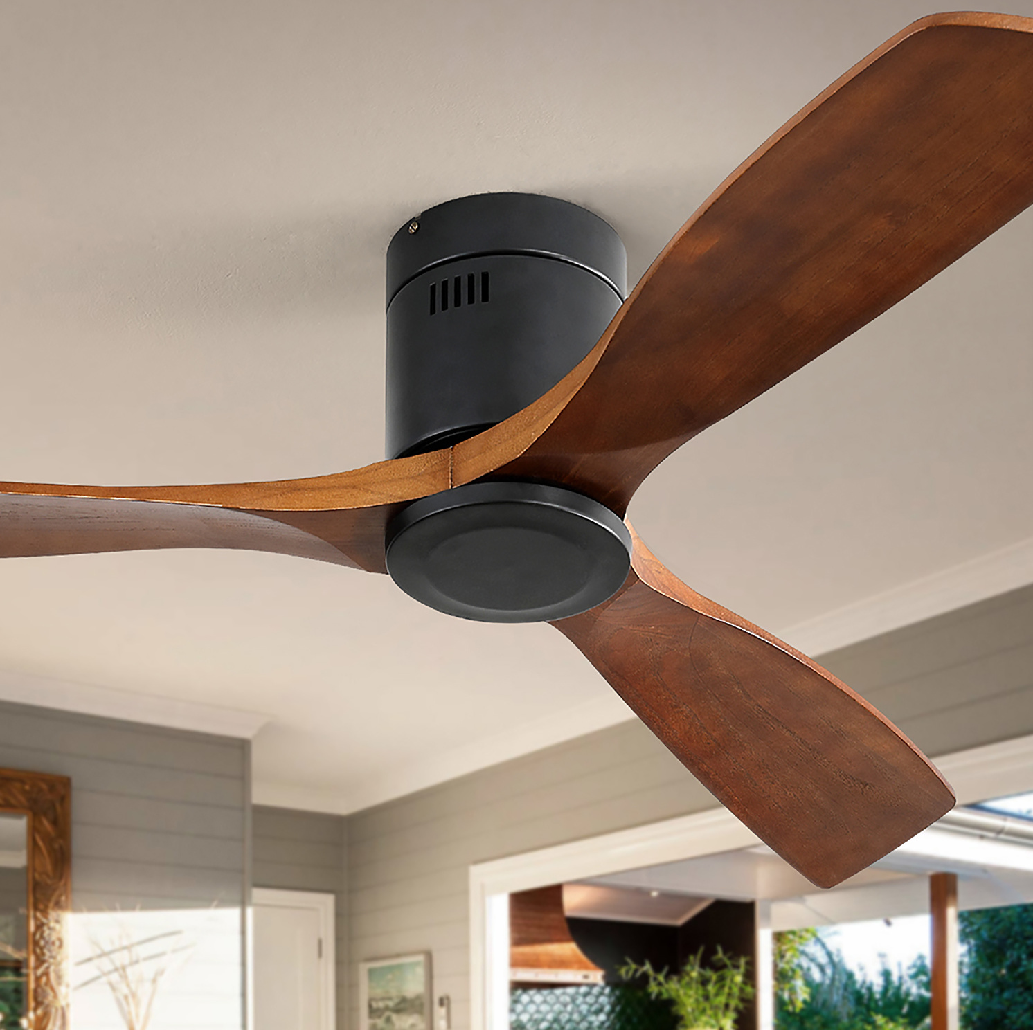 Deckenventilator 132 Cm Dc 3 Flügel Aus Massivholz, Umkehrbar, Timer 1/4/8 H, Fernbedienung, Leise