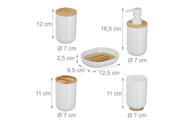 relaxdays Badaccessoire-Set 7-teiliges Badezimmer Set, weiß