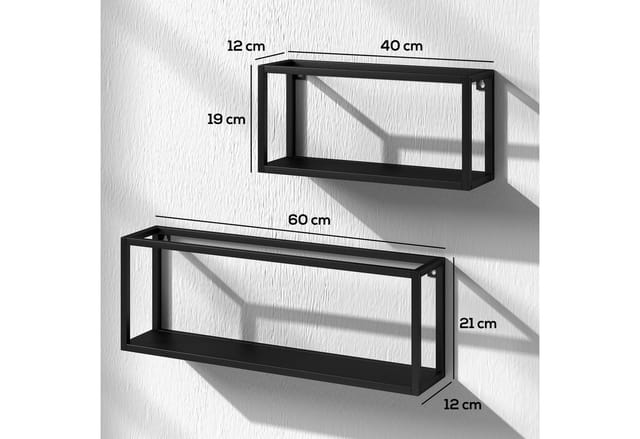 HOMCOM Standregal für Wandmontage, Aufbewahrungsregal 2-tlg., für Wohnzimmer, Schlafzimmer, Schwarz