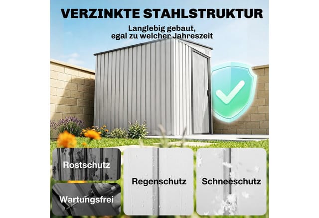 Outsunny Gerätehaus mit Pultdach, Fundament, Schiebetür, BxT: 154x206.5 cm, (Geräteschuppen 2,81m², 1 St., wetterfest Gartenhaus), für Hinterhof Außenbereich Anthrazit