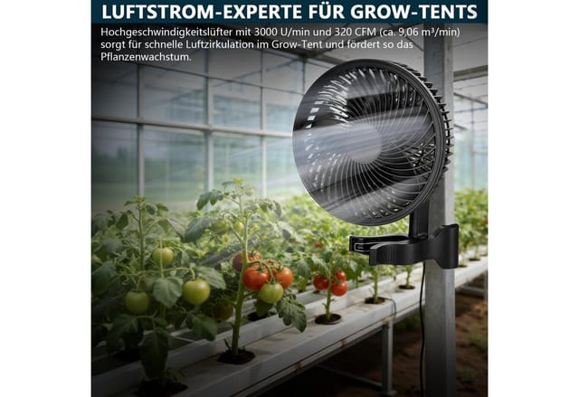 XERSEK Wandventilator Grow Ventilator mit Clip, EC-Motor, 10 Stufen via APP Umluftventilator, Luftzirkulation Klimakontrolle für Growzelte Gewächshaus Growbox Haus